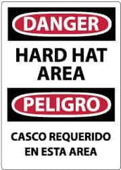 NMC - "Danger - Hard Hat Area", 14" Long x 10" Wide, Pressure-Sensitive Vinyl Safety Sign - Rectangle, 0.004" Thick, Use for Accident Prevention - Eagle Tool & Supply