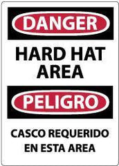 NMC - "Danger - Hard Hat Area", 14" Long x 10" Wide, Rigid Plastic Safety Sign - Rectangle, 0.05" Thick, Use for Accident Prevention - Eagle Tool & Supply