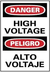 NMC - "Danger - High Voltage", 14" Long x 10" Wide, Pressure-Sensitive Vinyl Safety Sign - Rectangle, 0.004" Thick, Use for Accident Prevention - Eagle Tool & Supply