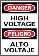 NMC - "Danger - High Voltage", 14" Long x 10" Wide, Pressure-Sensitive Vinyl Safety Sign - Rectangle, 0.004" Thick, Use for Accident Prevention - Eagle Tool & Supply