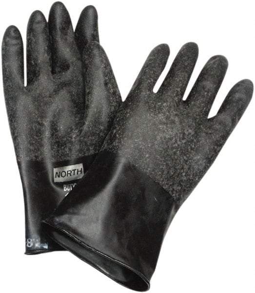 North - Size 2XL (11), 11" Long, 16 mil Thick, Butyl Chemical Resistant Gloves - Rough Finish, Rolled Cuff, Black, FDA Approved - Eagle Tool & Supply