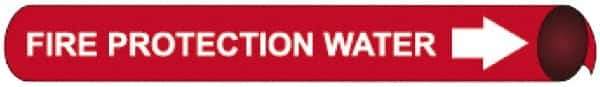 NMC - Pipe Marker with Fire Protection Water Legend and Arrow Graphic - 1-1/8 to 2-3/8" Pipe Outside Diam, White on Red - Eagle Tool & Supply