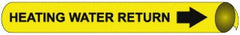 NMC - Pipe Marker with Heating Water Return Legend and Arrow Graphic - 1-1/8 to 2-3/8" Pipe Outside Diam, Black on Yellow - Eagle Tool & Supply
