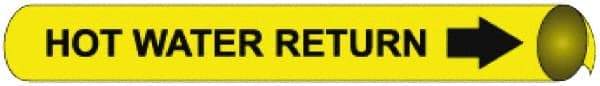 NMC - Pipe Marker with Hot Water Return Legend and Arrow Graphic - 3-3/8 to 4-1/2" Pipe Outside Diam, Black on Yellow - Eagle Tool & Supply