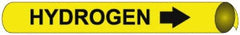 NMC - Pipe Marker with Hydrogen Legend and Arrow Graphic - 3-3/8 to 4-1/2" Pipe Outside Diam, Black on Yellow - Eagle Tool & Supply