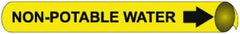 NMC - Pipe Marker with Non-Potable Water Legend and Arrow Graphic - 2-1/2 to 3-1/4" Pipe Outside Diam, Black on Yellow - Eagle Tool & Supply