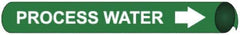 NMC - Pipe Marker with Process Water Legend and Arrow Graphic - 3-3/8 to 4-1/2" Pipe Outside Diam, White on Green - Eagle Tool & Supply