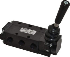 Parker - 0.83 CV Rate, 1/4" NPT Inlet Direct Air 4 Mechanical Spool Valve - 4 Way, 2 Position, 150 Max psi, Lever Manual Return - Eagle Tool & Supply