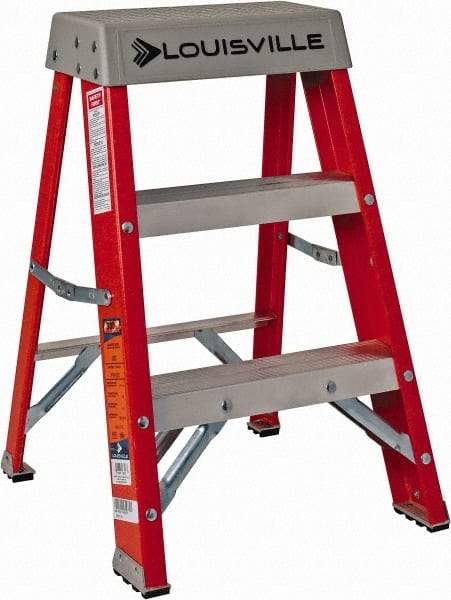 Louisville - 2 Steps, 2' High, Type IA Rating, Fiberglass Step Ladder - 300 Lb Capacity, 17" Base Width - Eagle Tool & Supply
