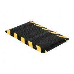 Wearwell - 3' Long x 2' Wide, Dry Environment, Anti-Fatigue Matting - Black with Yellow Chevron Borders, Vinyl with Nitrile Blend Base, Beveled on 4 Sides - Eagle Tool & Supply