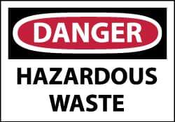 NMC - Hazardous Materials Label, Header: DANGER - Legend: Danger - Hazardous Waste, English, Red, Black & White, 5" Long x 3" High, Sign Muscle Finish - Eagle Tool & Supply
