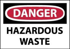 NMC - Hazardous Materials Label, Header: DANGER - Legend: Danger - Hazardous Waste, English, Red, Black & White, 5" Long x 3" High, Sign Muscle Finish - Eagle Tool & Supply
