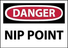 NMC - Accident Prevention Label, Header: DANGER - Legend: Danger - Nip Point, English, Red, Black & White, 5" Long x 3" High, Sign Muscle Finish - Eagle Tool & Supply