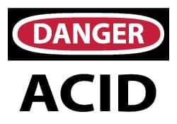 NMC - Hazardous Materials Label, Header: DANGER - Legend: Danger - Acid, English, Red, Black & White, 5" Long x 3" High, Sign Muscle Finish - Eagle Tool & Supply