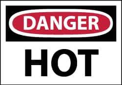 NMC - Hazardous Materials Label, Header: DANGER - Legend: Danger - Hot, English, Red, Black & White, 5" Long x 3" High, Sign Muscle Finish - Eagle Tool & Supply