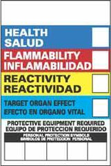 NMC - "Health - Flammability - Instability - Target Organ Effect - Protective Equipment Required", 6" Long x 4" Wide, Pressure-Sensitive Vinyl Safety Sign - Rectangle, 0.004" Thick, Use for Hazardous Materials - Eagle Tool & Supply