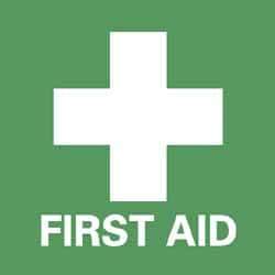NMC - First Aid Label - Legend: First Aid, English, Green & White, 4" Long x 4" High, Sign Muscle Finish - Eagle Tool & Supply