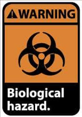 NMC - Hazardous Materials Label, Header: WARNING - Legend: Warning - Biological Hazard, English, Black, Orange & White, 5" Long x 3" High, Sign Muscle Finish - Eagle Tool & Supply