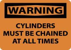 NMC - Accident Prevention Label, Header: WARNING - Legend: Warning - Cylinders Must Be Chained at All Times, English, Black & Orange, 5" Long x 3" High, Sign Muscle Finish - Eagle Tool & Supply
