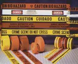 NMC - 1,000' Long x 3" Wide Roll, Polyethylene, Yellow Barricade Tape - Message: Caution - High Voltage - Eagle Tool & Supply