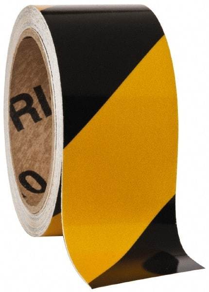 NMC - Black & Yellow Striped Vinyl Tape - 2" Wide x 30' Long x 0.002" Thick, General Traffic - Eagle Tool & Supply