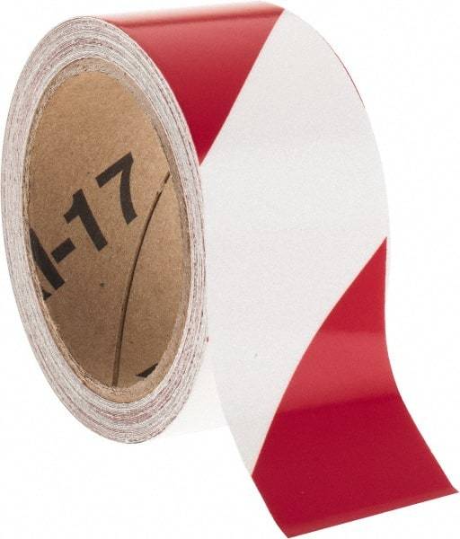 NMC - Red & Silver Striped Vinyl Tape - 2" Wide x 30' Long x 0.002" Thick, General Traffic - Eagle Tool & Supply