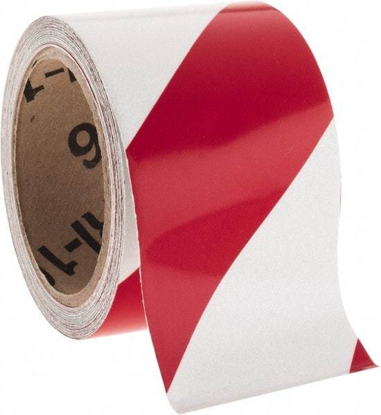 NMC - Red & Silver Striped Vinyl Tape - 3" Wide x 30' Long x 0.002" Thick, General Traffic - Eagle Tool & Supply