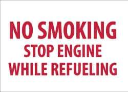 NMC - "No Smoking - Stop Engine While Refueling", 10" Long x 14" Wide, Aluminum Safety Sign - Rectangle, 0.04" Thick, Use for Smoking Regulations - Eagle Tool & Supply
