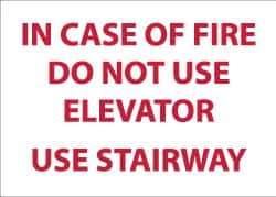 NMC - In Case of Fire - Do Not Use Elevator - Use Stairway, Plastic Fire and Exit Sign - 14" Wide x 10" High - Eagle Tool & Supply