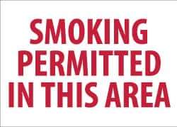 NMC - "Smoking Permitted in This Area", 10" Long x 14" Wide, Rigid Plastic Safety Sign - Rectangle, 0.05" Thick, Use for Smoking Regulations - Eagle Tool & Supply