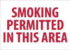 NMC - "Smoking Permitted in This Area", 10" Long x 14" Wide, Rigid Plastic Safety Sign - Rectangle, 0.05" Thick, Use for Smoking Regulations - Eagle Tool & Supply