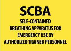 NMC - "SCBA Self-Contained Breathing Apparatus for Emergency Use by Authorized Trained Personnel", 10" Long x 14" Wide, Pressure-Sensitive Vinyl Safety Sign - Rectangle, 0.004" Thick, Use for Accident Prevention - Eagle Tool & Supply