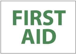 NMC - "First Aid", 7" Long x 10" Wide, Pressure-Sensitive Vinyl Safety Sign - Rectangle, 0.004" Thick, Use for First Aid - Eagle Tool & Supply