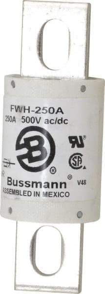 Cooper Bussmann - 500 VAC/VDC, 250 Amp, Fast-Acting Semiconductor/High Speed Fuse - Bolt-on Mount, 4-11/32" OAL, 200 (RMS Symmetrical), 50 at DC kA Rating, 1-1/2" Diam - Eagle Tool & Supply