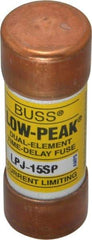 Cooper Bussmann - 300 VDC, 600 VAC, 15 Amp, Time Delay General Purpose Fuse - Fuse Holder Mount, 2-1/4" OAL, 100 at DC, 300 at AC (RMS) kA Rating, 13/16" Diam - Eagle Tool & Supply