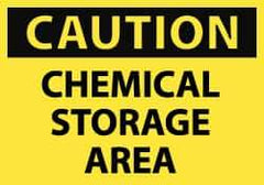 NMC - Hazardous Materials Label, Header: CAUTION - Legend: Caution - Chemical Storage Area, English, Black & Yellow, 5" Long x 3" High, Sign Muscle Finish - Eagle Tool & Supply