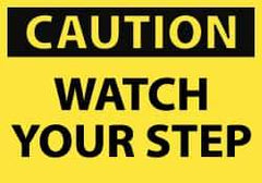 NMC - Accident Prevention Label, Header: CAUTION - Legend: Caution - Watch Your Step, English, Black & Yellow, 5" Long x 3" High, Sign Muscle Finish - Eagle Tool & Supply