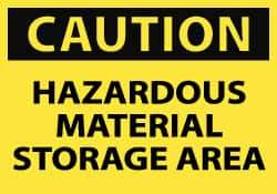 NMC - Hazardous Materials Label, Header: CAUTION - Legend: Caution - Hazardous Material Storage Area, English, Black & Yellow, 5" Long x 3" High, Sign Muscle Finish - Eagle Tool & Supply