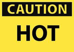 NMC - Hazardous Materials Label, Header: CAUTION - Legend: Caution - Hot, English, Black & Yellow, 5" Long x 3" High, Sign Muscle Finish - Eagle Tool & Supply