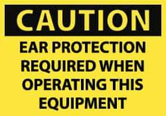 NMC - Accident Prevention Label, Header: CAUTION - Legend: Caution - Ear Protection Required When Operating This Equipment, English, Black & Yellow, 5" Long x 3" High, Sign Muscle Finish - Eagle Tool & Supply