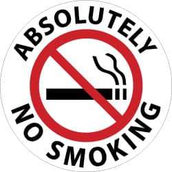 NMC - Absolutely No Smoking, Anti-Skid Pressure-Sensitive Vinyl Floor Sign - Round, Black & Red on White, Adhesive Backed, For Security & Admittance - Eagle Tool & Supply