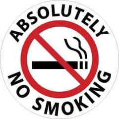 NMC - Absolutely No Smoking, Anti-Skid Pressure-Sensitive Vinyl Floor Sign - Round, Black & Red on White, Adhesive Backed, For Security & Admittance - Eagle Tool & Supply