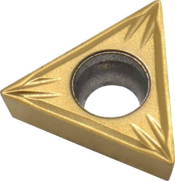 Seco - TCMT32.51 MF2 Grade CP500 Carbide Turning Insert - TiAlN/TiN Finish, 60° Triangle, 3/8" Inscr Circle, 5/32" Thick, 1/64" Corner Radius - Eagle Tool & Supply
