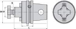 Kennametal - KM63XMZ Modular Connection 1" Pilot Diam Shell Mill Holder - 1.26" Flange to Nose End Projection, 2.19" Nose Diam - Exact Industrial Supply