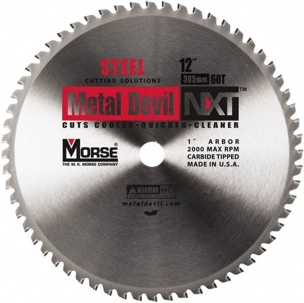 M.K. MORSE - 12" Diam, 1" Arbor Hole Diam, 60 Tooth Wet & Dry Cut Saw Blade - Steel, Standard Round Arbor - Eagle Tool & Supply