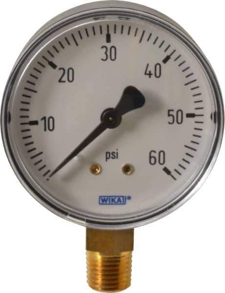 Wika - 2-1/2" Dial, 1/4 Thread, 0-60 Scale Range, Pressure Gauge - Lower Connection Mount, Accurate to 3-2-3% of Scale - Eagle Tool & Supply