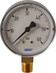 Wika - 2-1/2" Dial, 1/4 Thread, 0-60 Scale Range, Pressure Gauge - Lower Connection Mount, Accurate to 3-2-3% of Scale - Eagle Tool & Supply