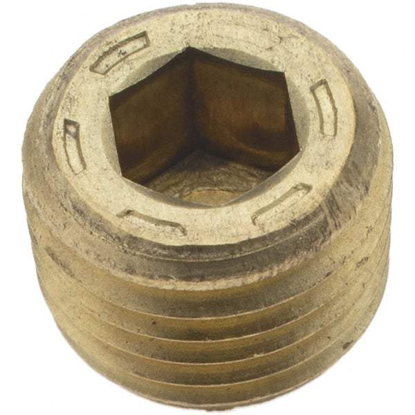 Holo-Krome - 1/4-18, 13/32" OAL, Brass Socket Pressure Plug - 7/8" Taper per Foot, 1/4" Hex Key - Eagle Tool & Supply
