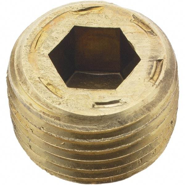 Holo-Krome - 1/2-14, 17/32" OAL, Brass Socket Pressure Plug - 7/8" Taper per Foot, 3/8" Hex Key - Eagle Tool & Supply