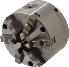 Buck Chuck Company - 6 Jaws, 4" Diam, Self Centering Manual Lathe Chuck - Front Mount, Adjustable, 4,725 Max RPM, 1.04" Through Hole Diam, Forged Steel - Eagle Tool & Supply